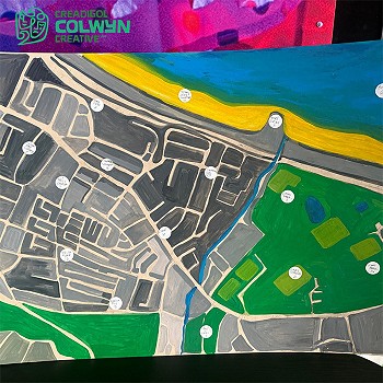 Picture of a map a person has drawn and painted of Colwyn Bay